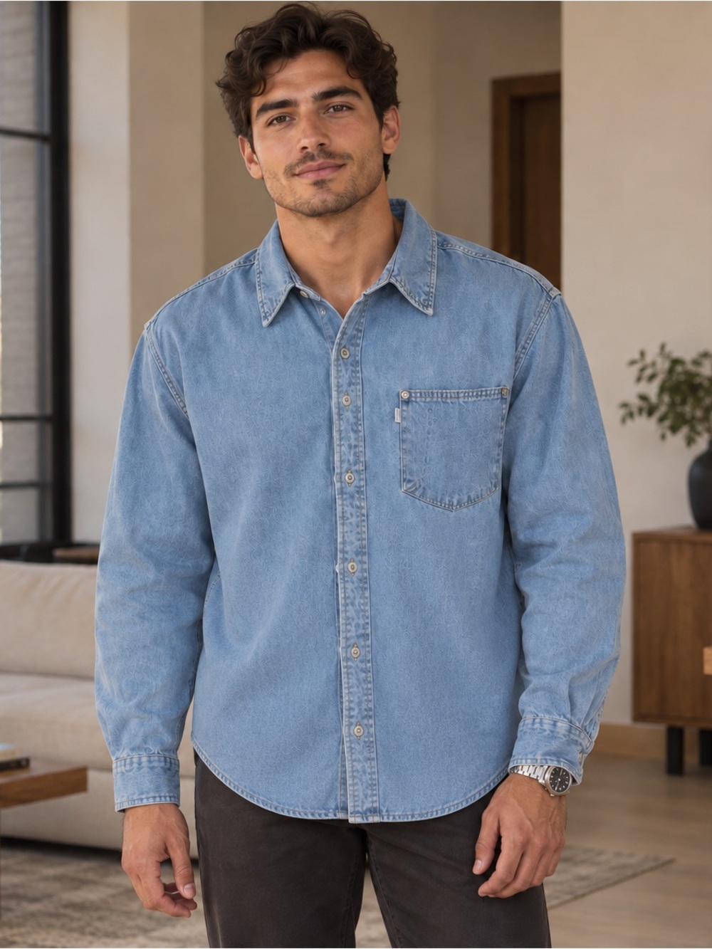 LEVI’S SILVERTAB Oversized Denim Shirt Men’s L Light Wash 100% Cotton